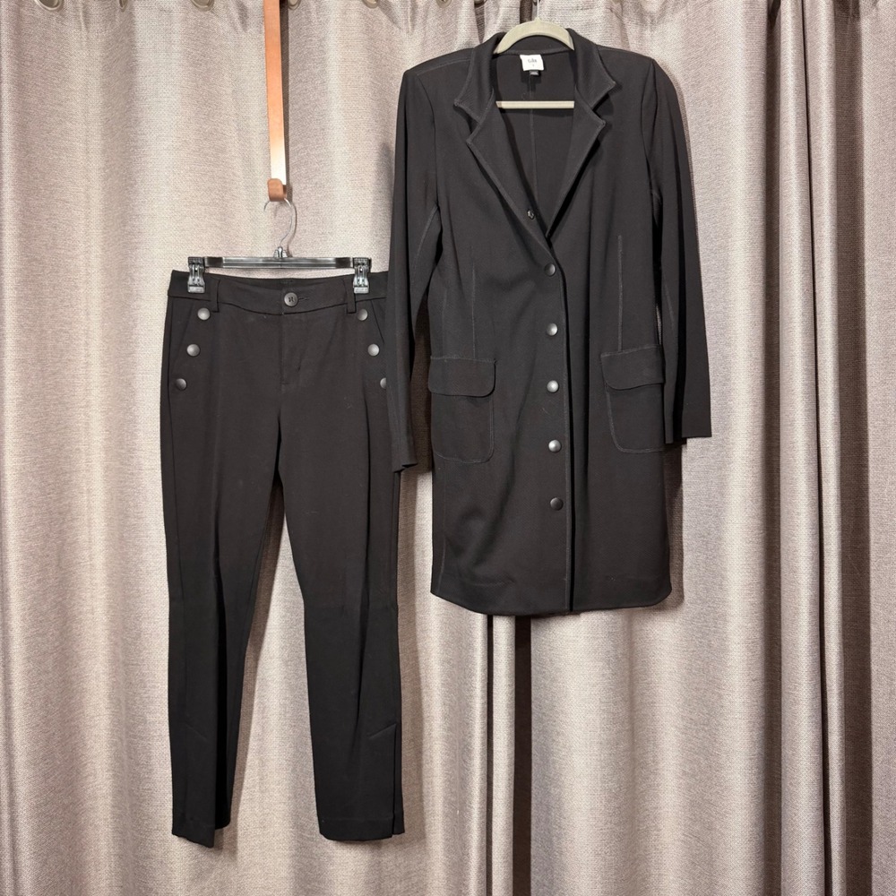 Cabi Pant Suit Set Womens 4 Black Excellent Longline Blazer Sailor Trousers 3922